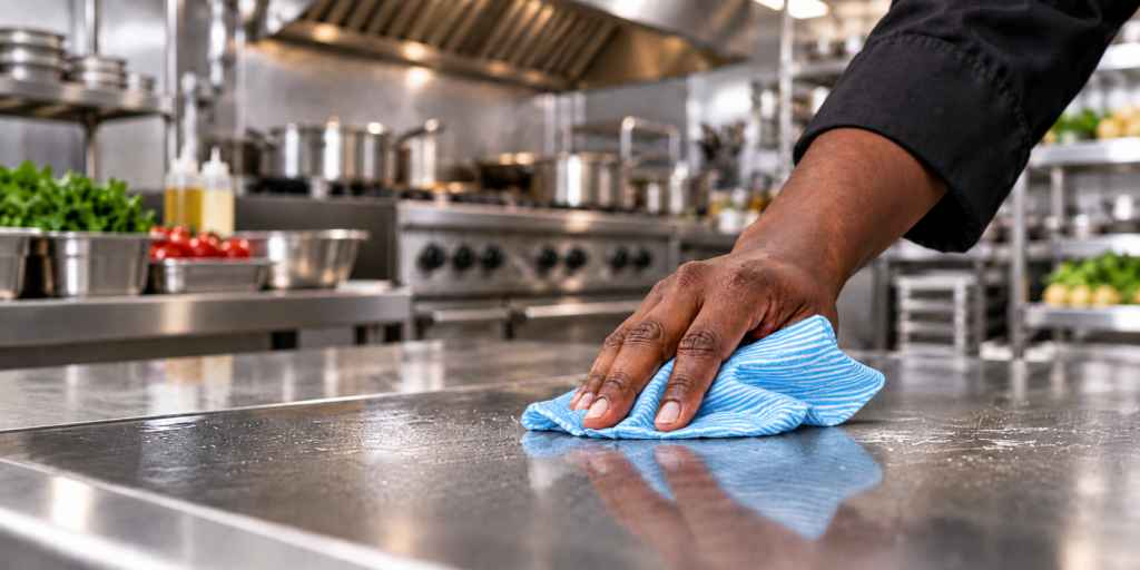 chef wiping down desk